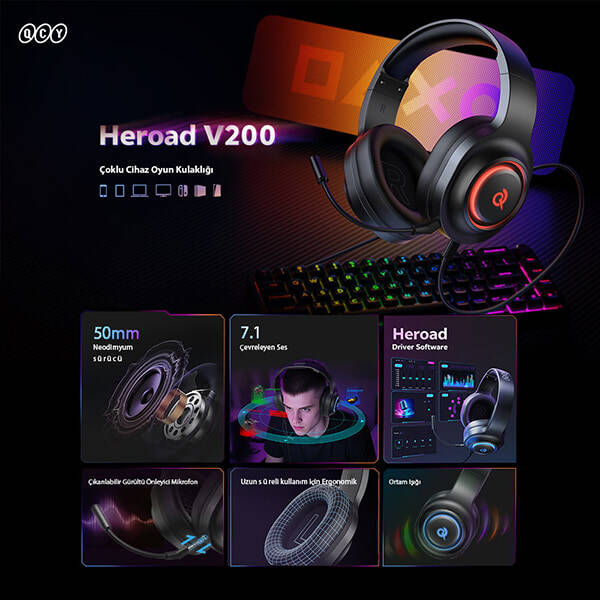 Heroad V200 RGB 7.1 Kablolu Gaming Oyuncu Kulaklığı - 2