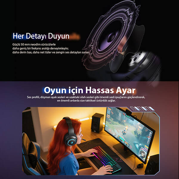 Heroad V200 RGB 7.1 Kablolu Gaming Oyuncu Kulaklığı - 3