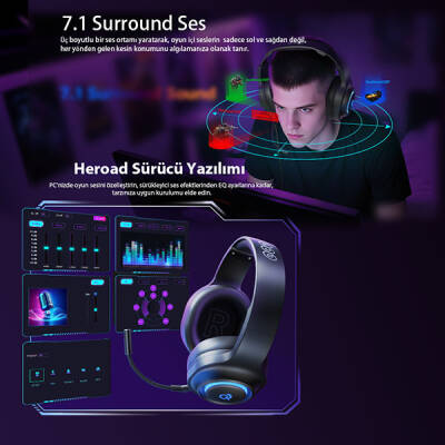 Heroad V200 RGB 7.1 Kablolu Gaming Oyuncu Kulaklığı - 4