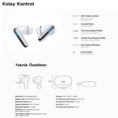 HT12 Melobuds N50 Anc 6 Mikrofonlu Bluetooth 5.4 Kulaklık - 9