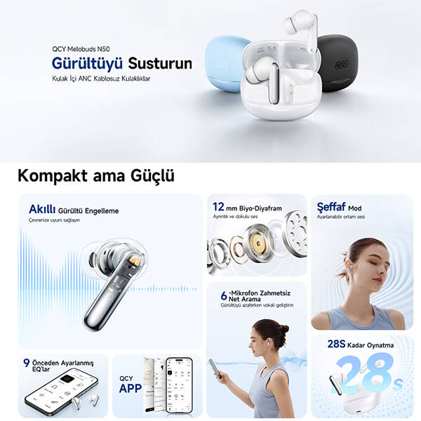 HT12 Melobuds N50 Anc 6 Mikrofonlu Bluetooth 5.4 Kulaklık - 10