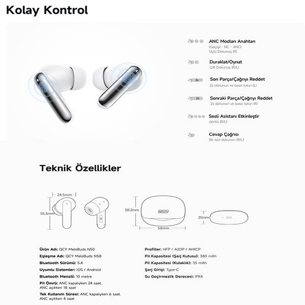 HT12 Melobuds N50 Anc 6 Mikrofonlu Bluetooth 5.4 Kulaklık - 15