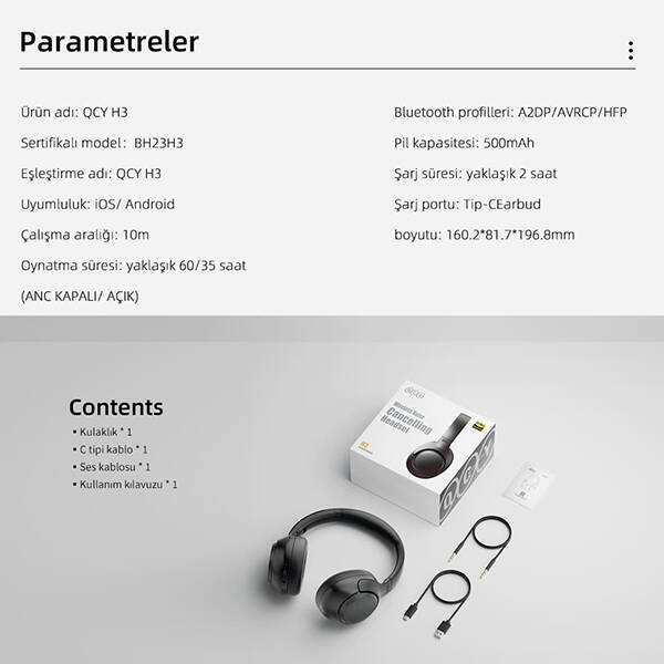 QCY H3 ANC Kulak Üstü Bluetooth Kulaklık - 30