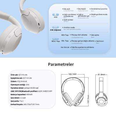 Qcy H3 Lite Kulak Üstü Bluetooth Kulaklık - 17