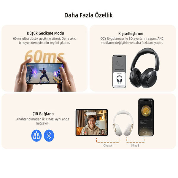 QCY H3 Pro ANC Kulak Üstü Bluetooth Kulaklık - 9