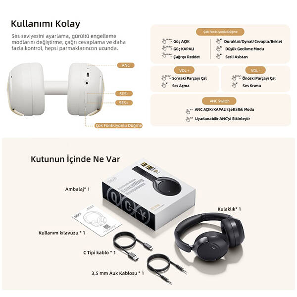 QCY H3 Pro ANC Kulak Üstü Bluetooth Kulaklık - 10