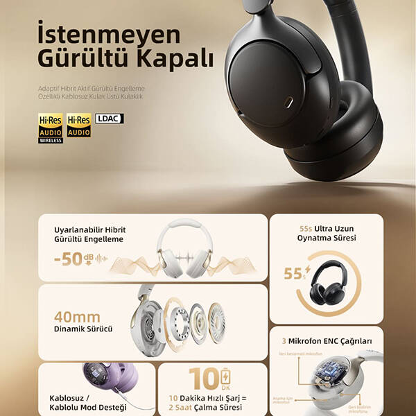 QCY H3 Pro ANC Kulak Üstü Bluetooth Kulaklık - 20