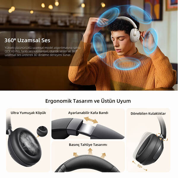 QCY H3 Pro ANC Kulak Üstü Bluetooth Kulaklık - 23