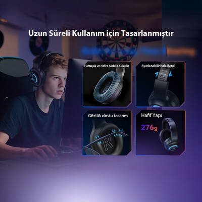 HeroaD V200 RGB 7.1 Kablosuz Gaming Oyuncu Kulaklığı 3 Modlu (BT, 2.4Ghz, Type-C) - 7