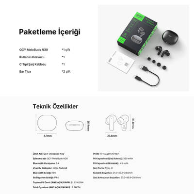 QCY Melobuds N30 ANC TWS Kulak İçi Bluetooth Kulaklık - 16